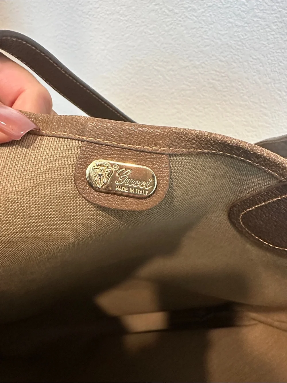 Gucci Beige Brown GG Supreme Tote with Green-Red Web Stripe